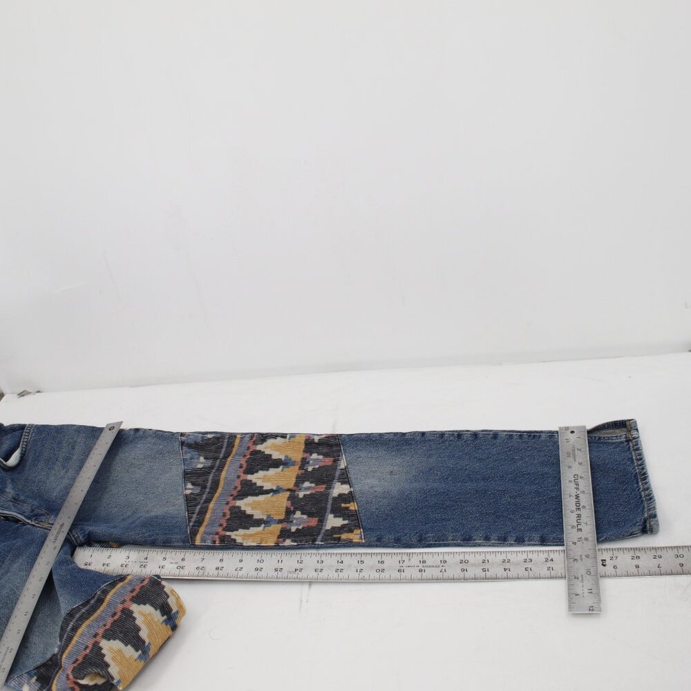 Women's Blue Pattern-Panel Jeans - Picture 9 of 12